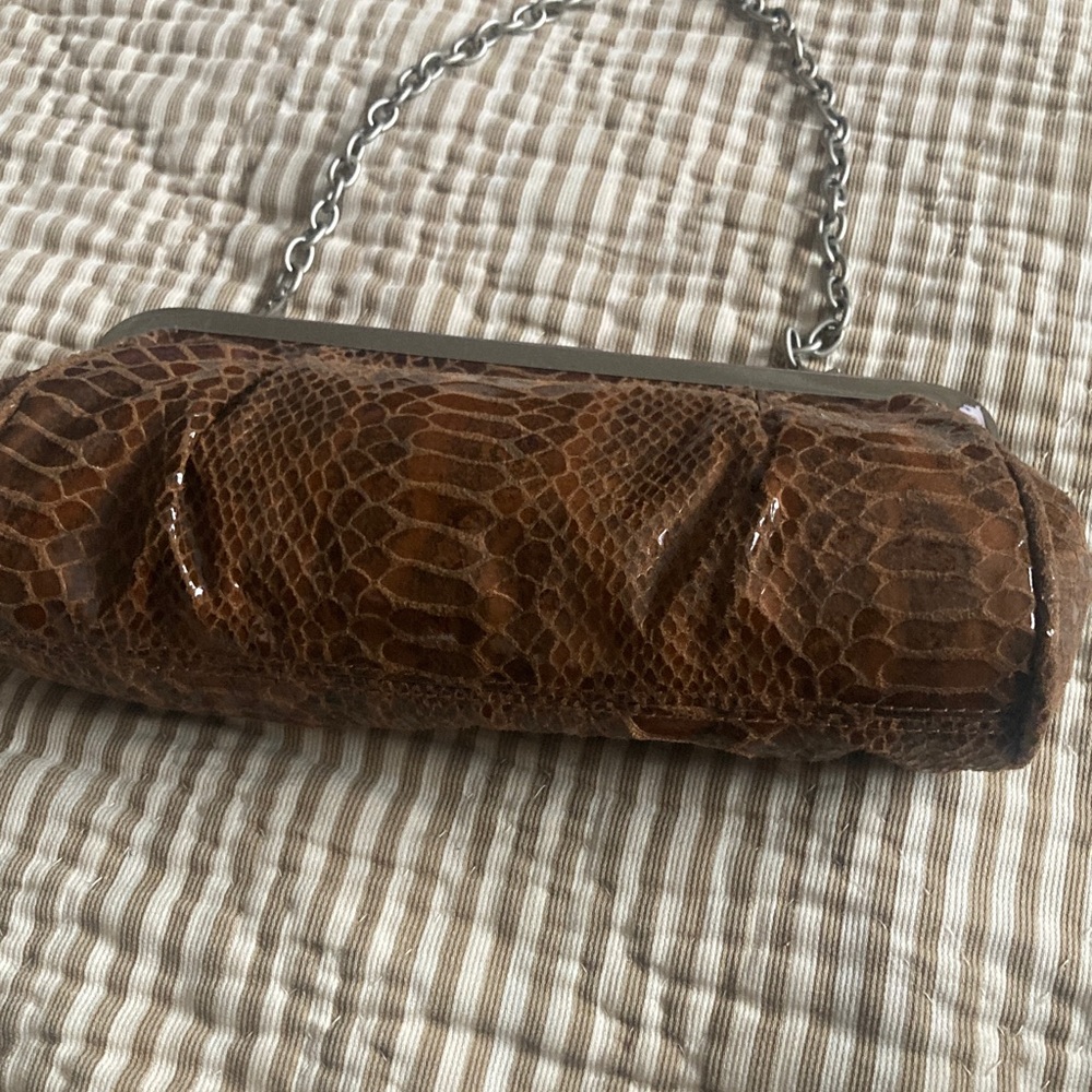Brown Snakeskin Clutch Bag with silver chain handle by Kenneth Cole Unlisted